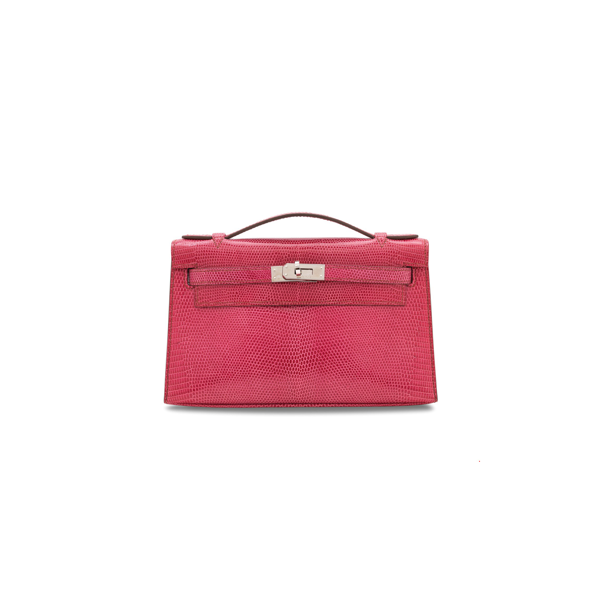 HERMÈS MASTER A SHINY FUCHSIA SALVATOR LIZARD KELLY POCHETTE WITH PALLADIUM HARDWARE (22*14*7cm)